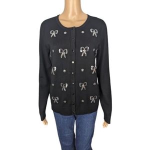 Esperanza Sequined Bow Button Down Cardigan S